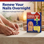 Aurenza Shop Fungus Premium Patch for repairing nails and stopping yellow fungus, shown on a person's toenail in a close-up image.