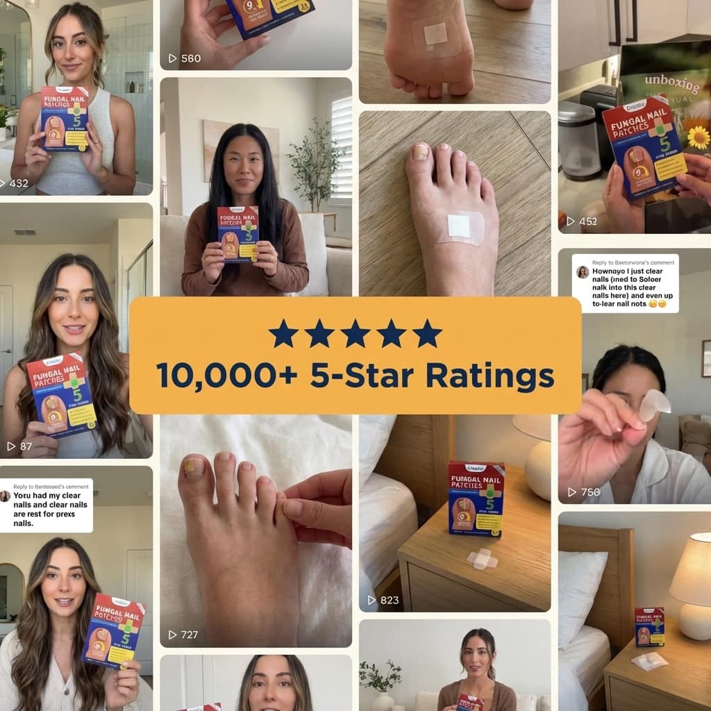 Aurenza Shop Repair Nail and Stop Yellow Fungus Patch applied to a toenail, designed to treat fungal infections during sleep.