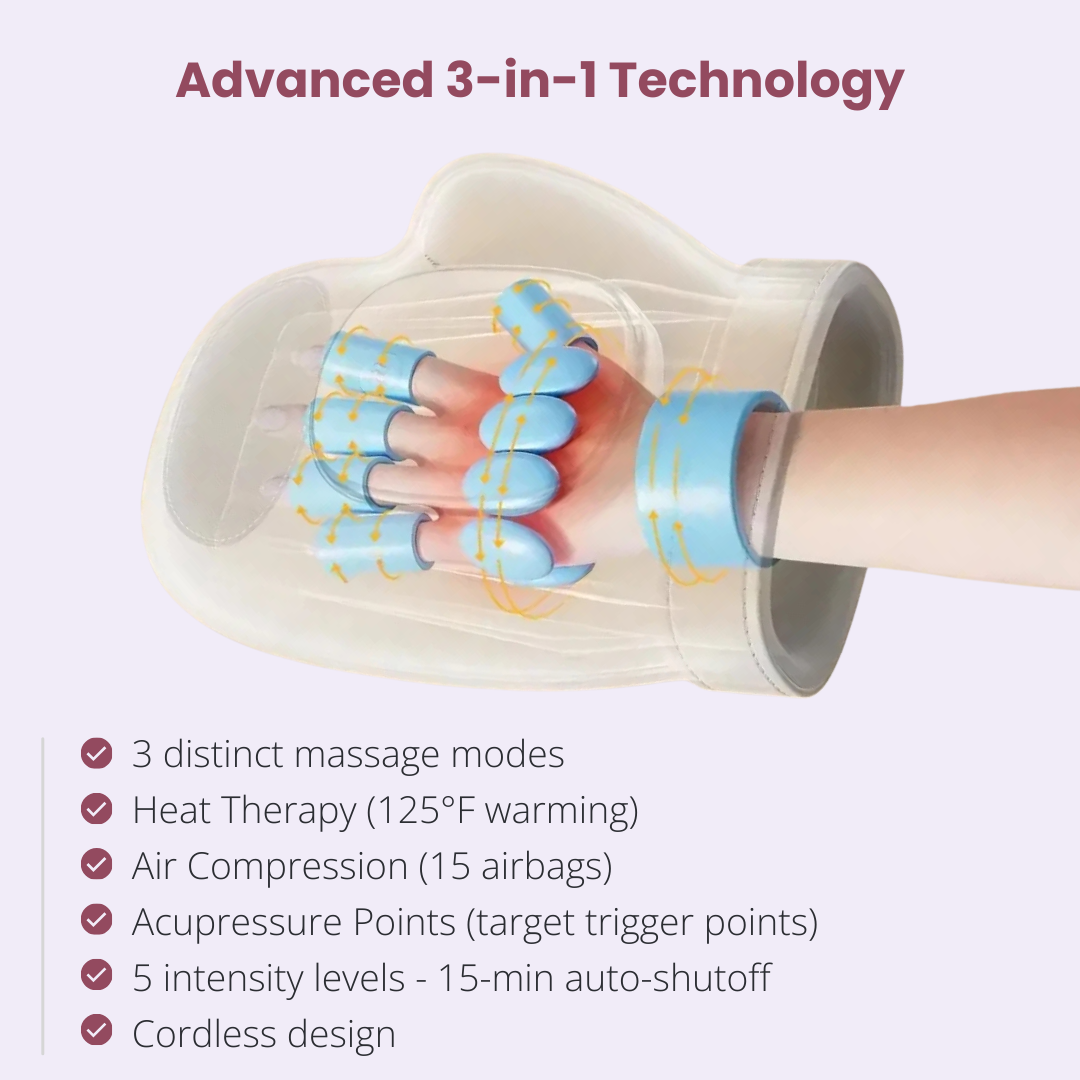Aurenza Shop The Original Nuvra™ 3-in-1 Hand Massager relaxing and stretching hands for improved flexibility and comfort.