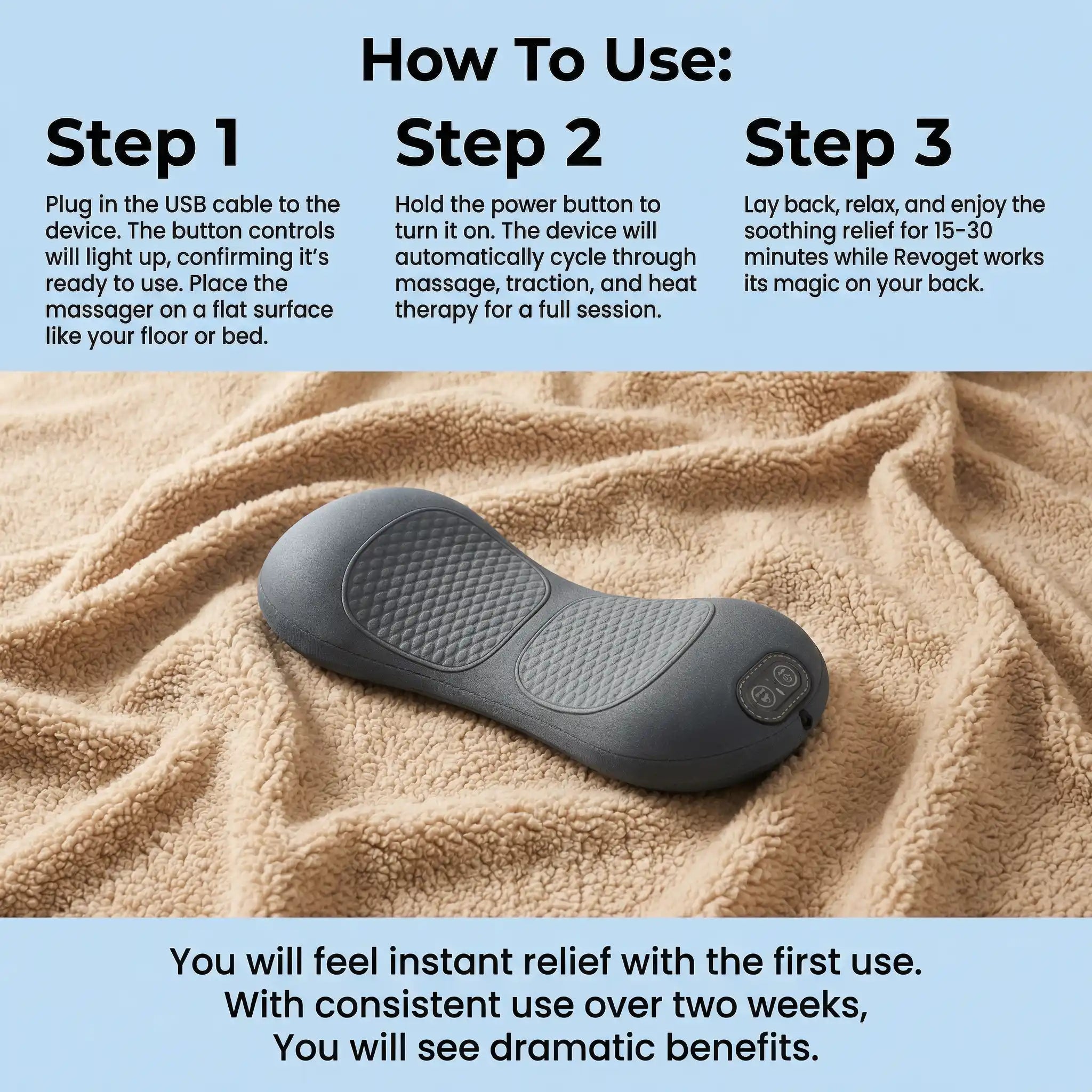 Aurenza Shop Triple Action Massager showing three rotating massage heads and ergonomic handle for muscle relief and relaxation.