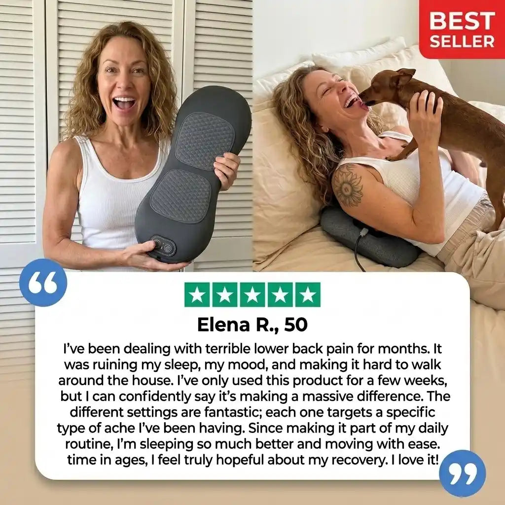 Aurenza Shop Triple Action Massager with ergonomic handle and rotating heads for muscle relaxation and pain relief.