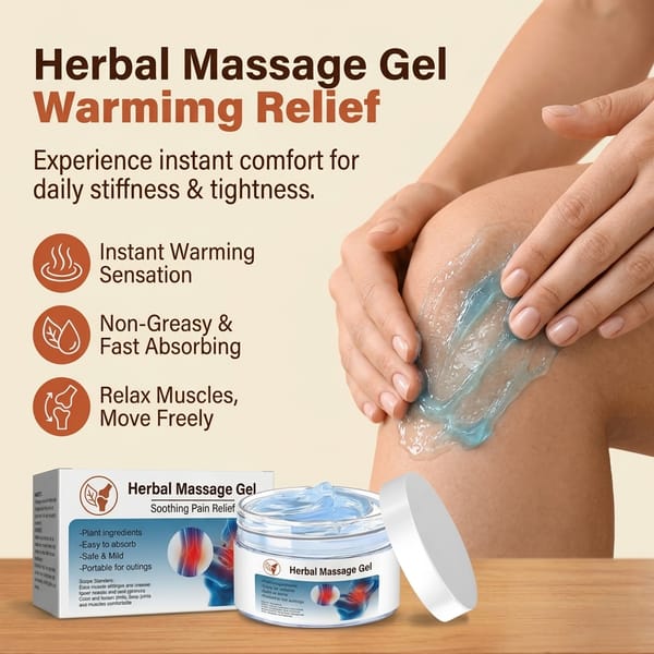 Herbal massage gel with ginger and natural extracts by Aurenza Shop, showcasing the warming gel texture in a natural setting.