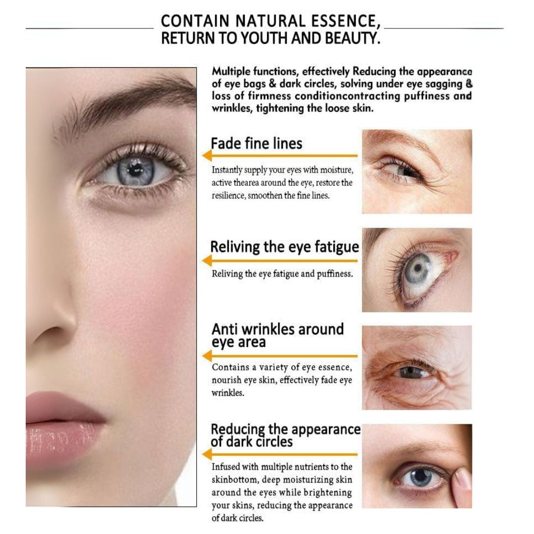 Aurenza Shop EyeGlow™ eye tightening solution in a sleek tube, designed to reduce puffiness and improve skin firmness around the eyes.