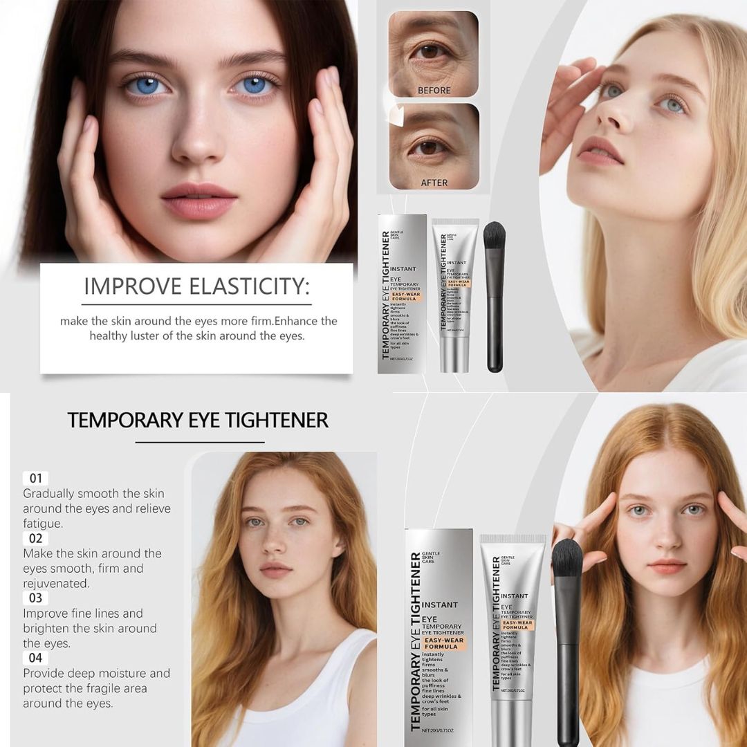Aurenza Shop EyeGlow™ eye tightening solution in a sleek container, designed to reduce puffiness and improve skin firmness around the eyes.