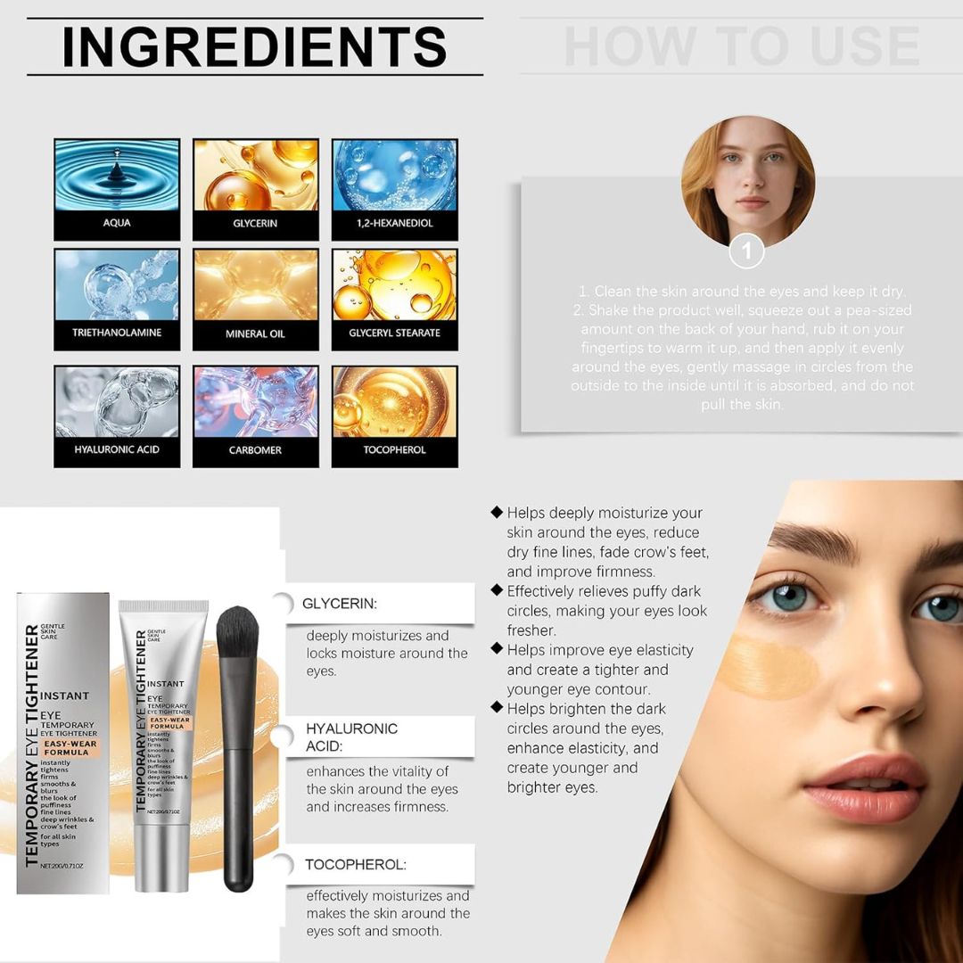Aurenza EyeGlow™ Eye Tightening Solution tube showing the product packaging with branding and a clean, white background.