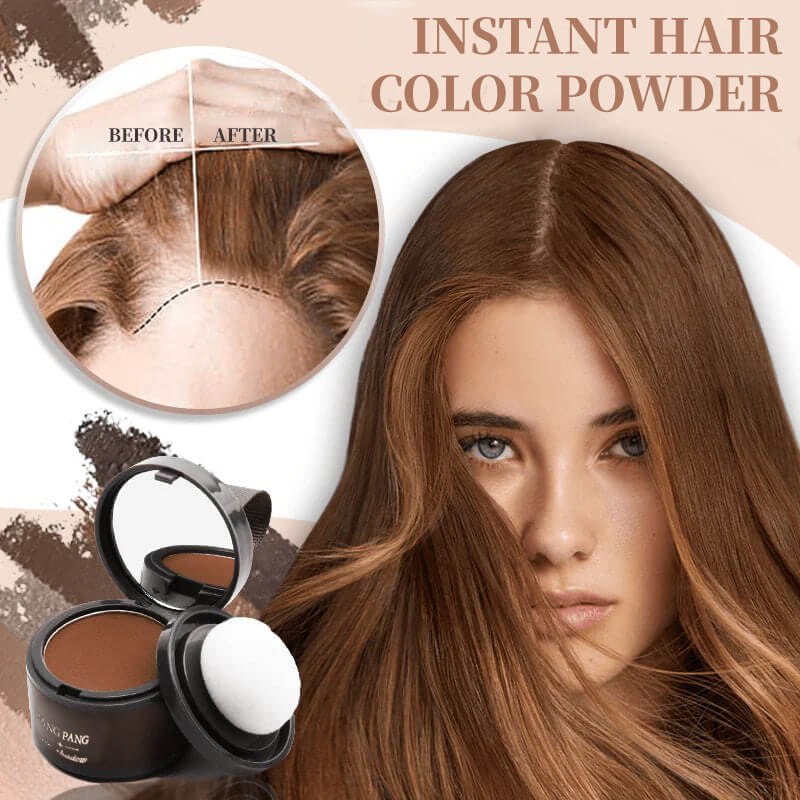 A woman applying Aurenza Shop Kahuna Magic Root Cover Up to her hair roots, demonstrating its use for quick hair touch-ups.