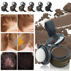 A woman applying Aurenza Shop Kahuna Magic Root Cover Up to gray roots for natural-looking hair color concealment.