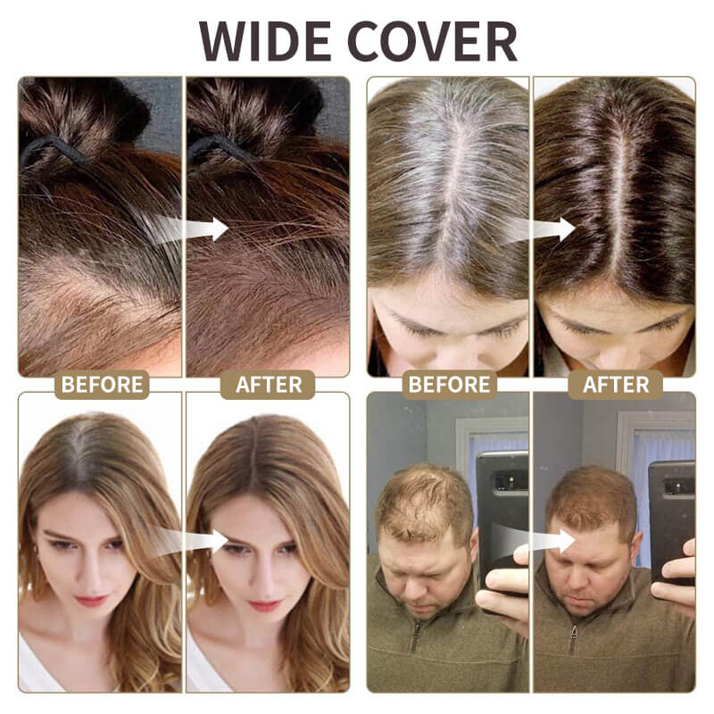 A woman applying Kahuna Magic Root Cover Up by Aurenza Shop to gray roots for natural-looking hair color concealment.