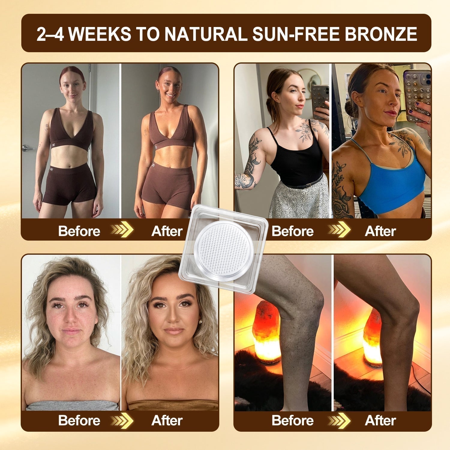 Aurenza Shop Wimaid Sunless Tanning Microneedle Patch showing the discreet patch applied to skin for a natural bronze glow.