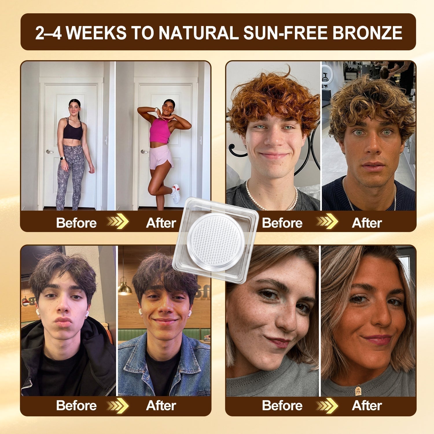 Aurenza Shop Wimaid® sunless tanning microneedle patch showing the discreet patch applied to skin for a bronze glow in 7 days.