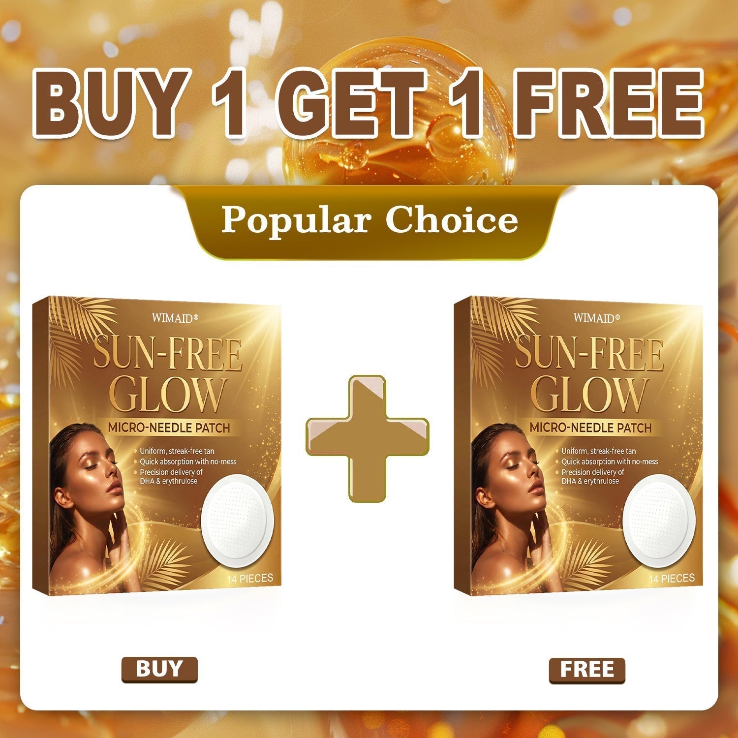 Aurenza Shop Wimaid® Sunless Tanning Patch showing the microneedle patch for instant bronze glow on skin.