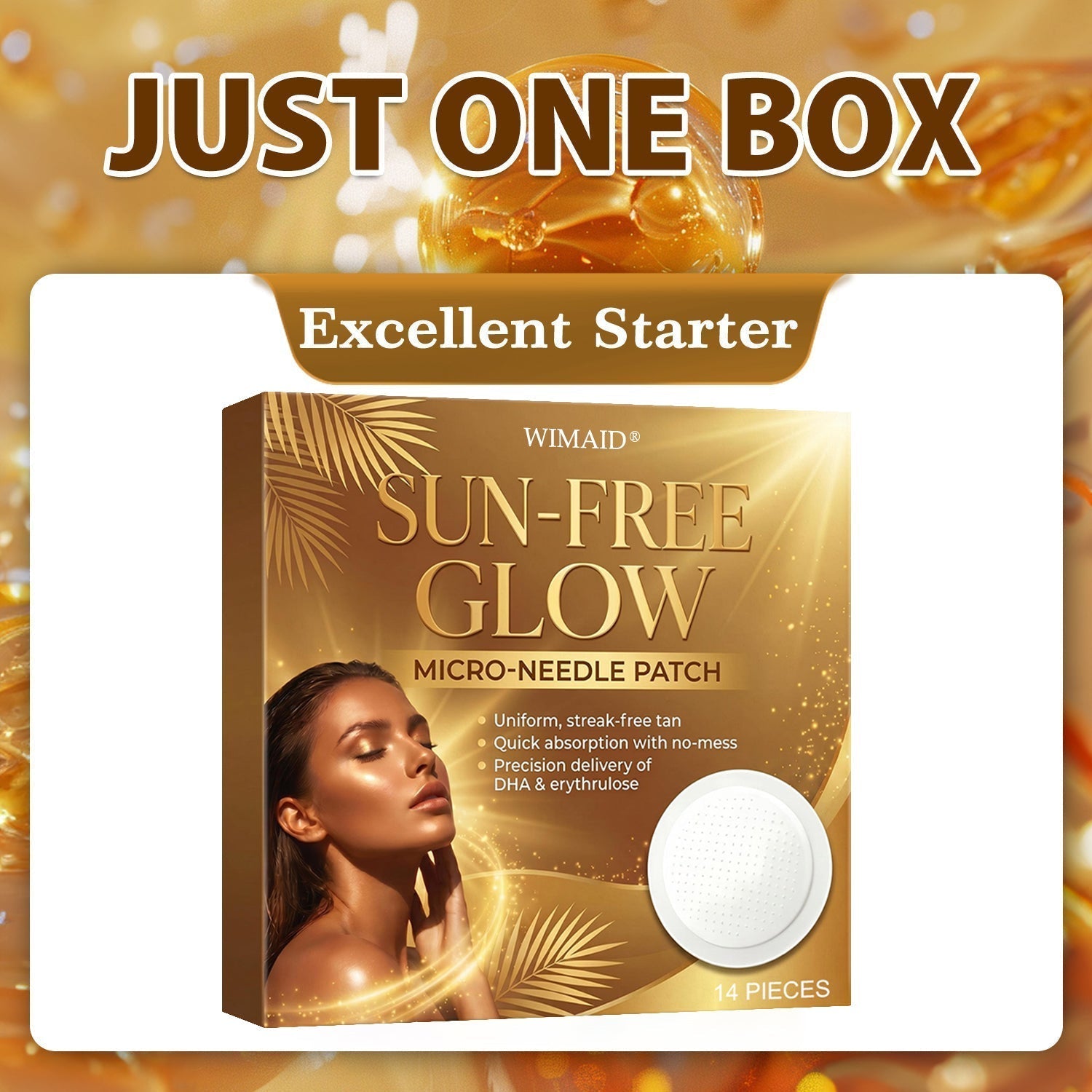 Aurenza Shop Wimaid® Sunless Bronze Tanning Microneedle Patch showing the product packaging and patch for natural, streak-free glow