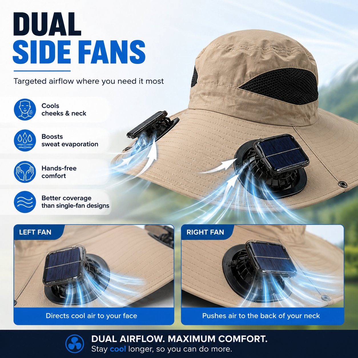 Aurenza Shop ultralight solar fan sun hat for summer, lightweight and breathable with built-in solar-powered fan, sun protection.