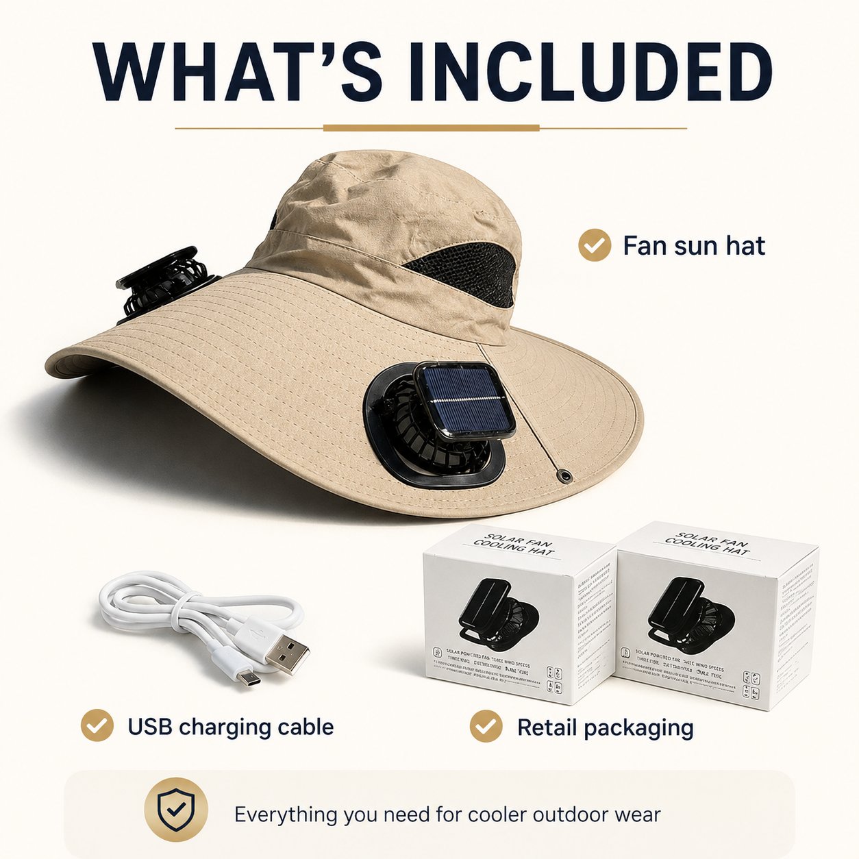 Aurenza Shop ultralight solar fan sun hat with wide brim for summer sun protection, lightweight and breathable design.