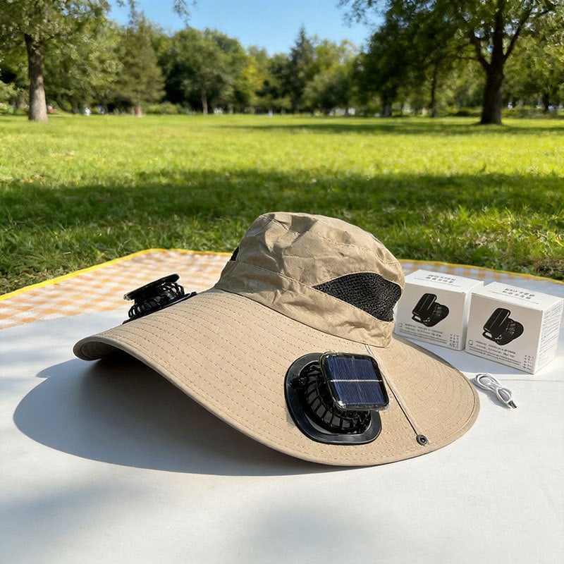 Aurenza Shop ultralight solar fan sun hat for summer, lightweight sun protection with built-in solar-powered fan, stylish and functional.