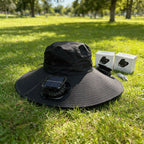 Aurenza Shop ultralight solar fan sun hat for summer, lightweight breathable fabric with built-in solar-powered fan, outdoors.