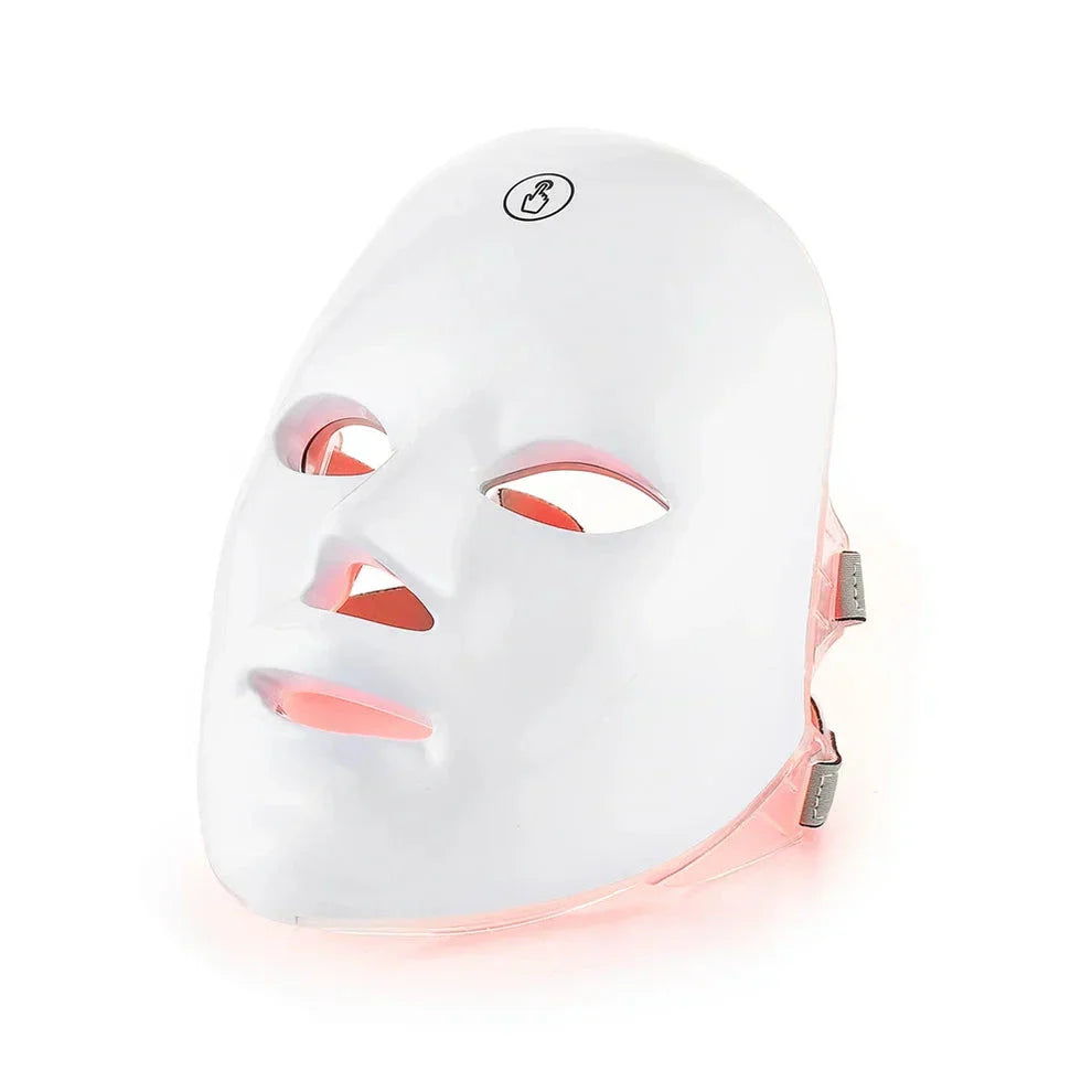 Aurenza Shop Kahuna Red Therapy Facial Mask massager with red LED lights for skin rejuvenation and facial relaxation.
