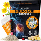 A set of WIMAID™ Wellness Foot Pads by Aurenza Shop, showing multiple adhesive foot pads with natural ingredients in a white container.
