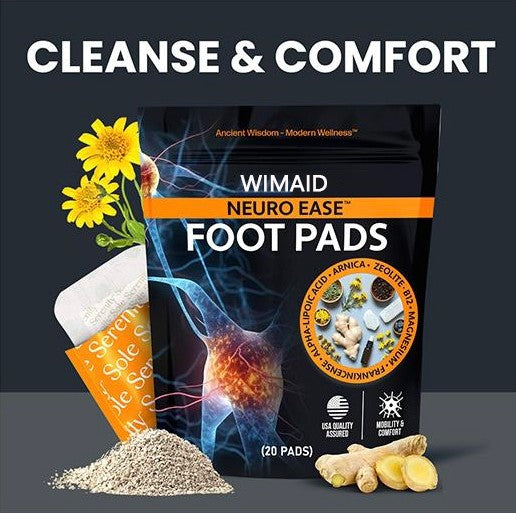 A set of WIMAID™ Wellness Foot Pads from Aurenza Shop, showing multiple adhesive patches designed for foot health.