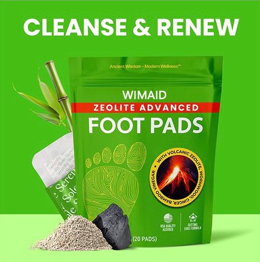 Aurenza Shop WIMAID™ Wellness Foot Pads collection showing adhesive foot pads with natural ingredients on a white background.