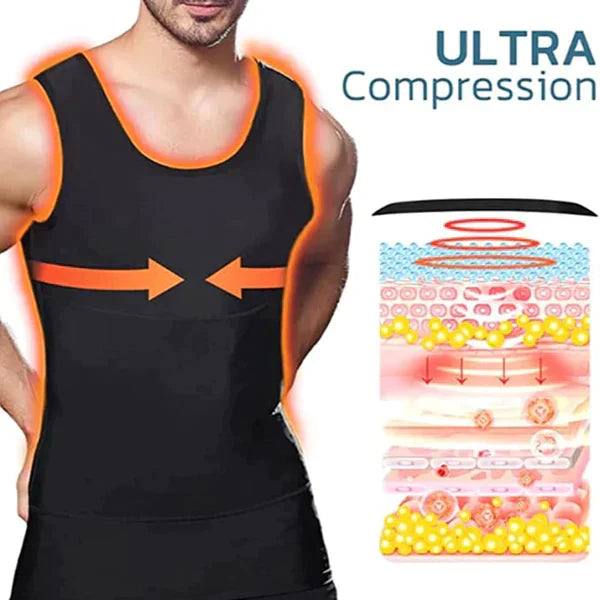 Men's SlimZ Gynecomastia compression tank top by Aurenza Shop, featuring a snug fit and supportive design for a smooth chest appearance.