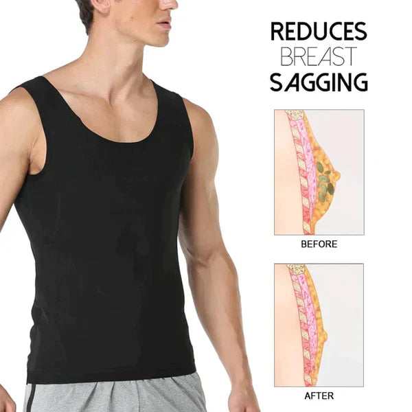 Men's SlimZ Gynecomastia compression tank top by Aurenza Shop, featuring a snug fit and seamless design for chest contouring.