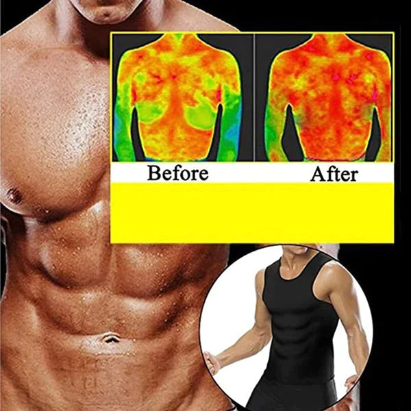 A man wearing the MenSlimZ Gynecomastia Compression Tank Top by Aurenza Shop, showing a close-up of the fitted, supportive fabric.