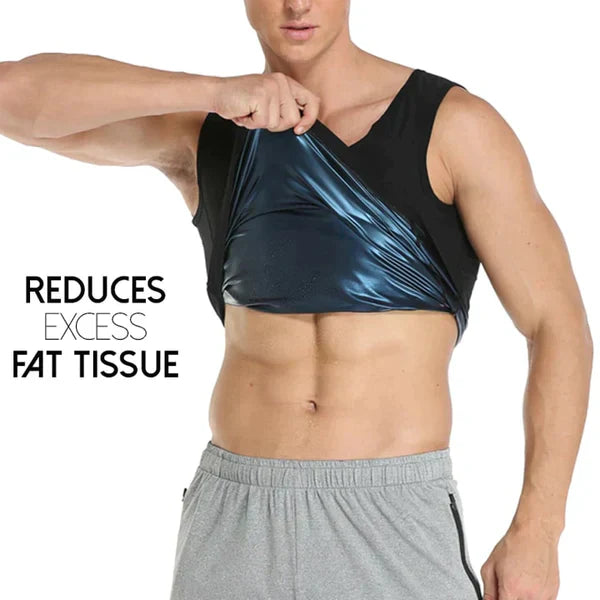 Aurenza Shop MenSlimZ Gynecomastia compression tank top in black, fitted design with supportive fabric for chest slimming and comfort.