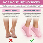 Aurenza Gel Moisturizing Socks for soft, smooth heels, shown on feet with relaxed legs, designed for spa-like foot care and hydration.