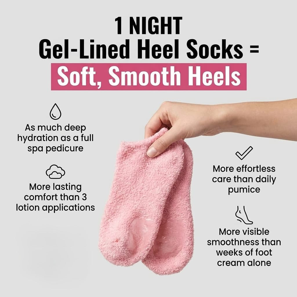 Aurenza Shop gel moisturizing socks designed to soften and smooth heels, featuring a transparent gel exterior and snug fit.