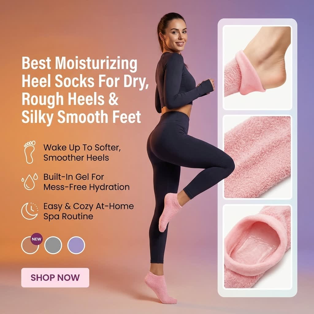 Aurenza Shop gel moisturizing socks for spa-soft, smooth heels, shown on feet with relaxed, hydrated skin.