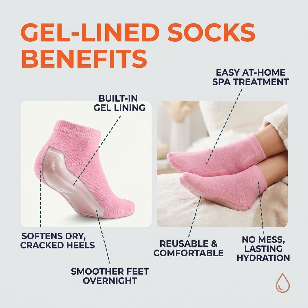 Aurenza Shop gel moisturizing socks designed for spa-soft, smooth heels, featuring clear gel material and cushioned foot coverage.