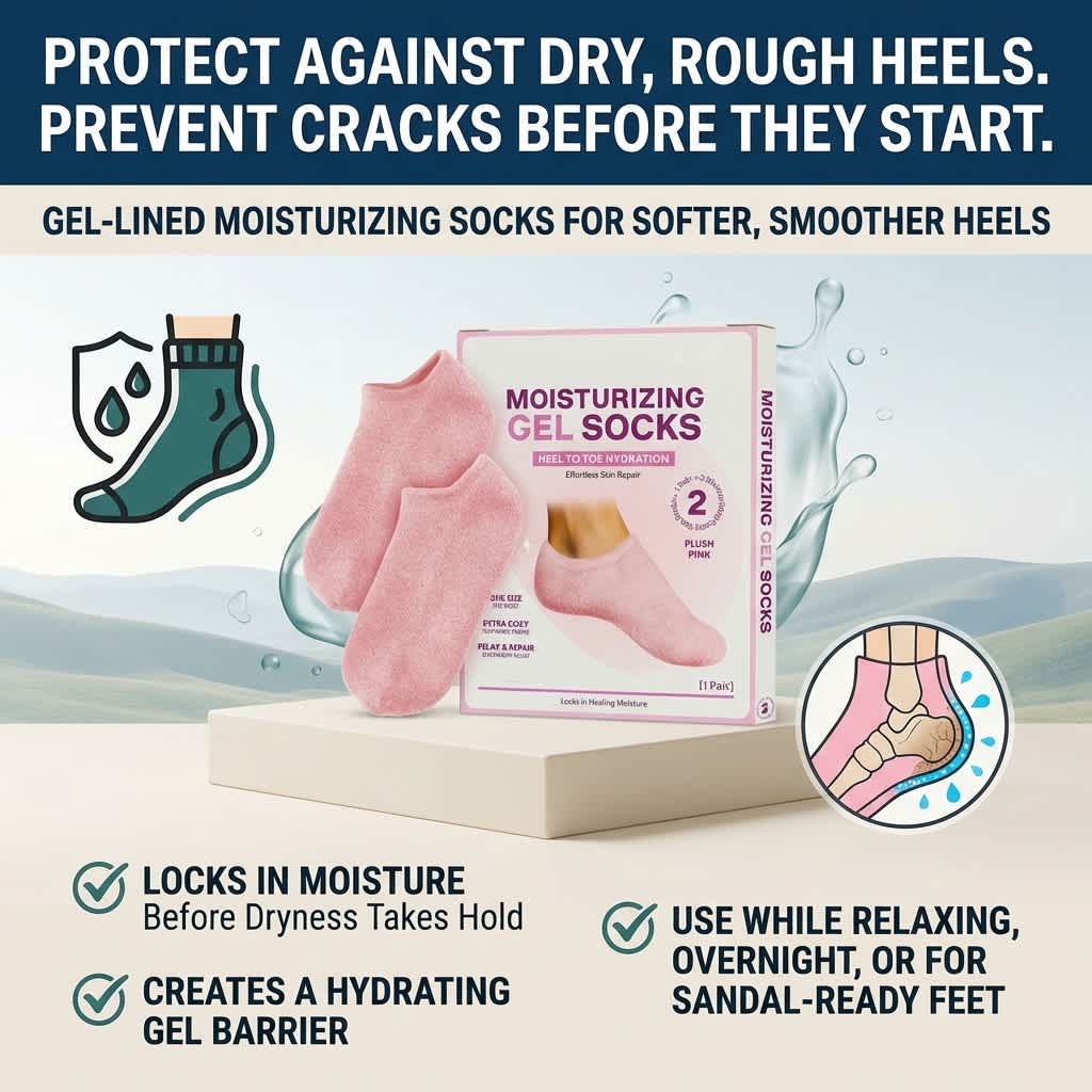 Aurenza Shop gel moisturizing socks designed for spa-soft, smooth heels, showing the soft, gel-filled fabric covering the feet.
