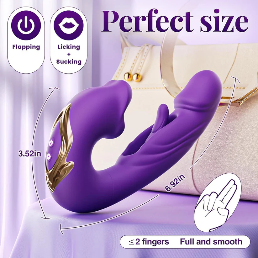 Aurenza Luvora 2026 upgraded 4-in-1 flapping and licking vibrator, sleek design with multiple functional attachments.