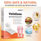 A close-up of the VeinEase Microneedle Therapy Patch on skin, showing its tiny microneedles designed for vein treatment by Aurenza Shop.