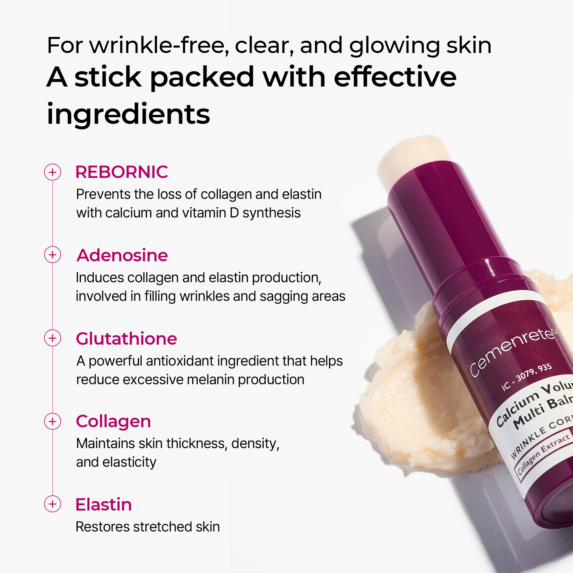 Aurenza Cemenrete Calcium Multi Balm nourishing skincare stick, 9g, with a smooth, portable application for skin hydration and care.