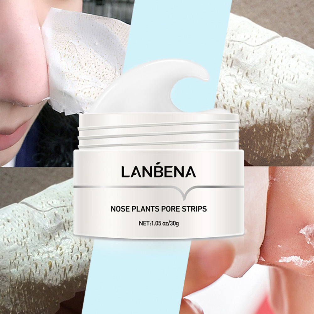 Aurenza Shop Nose Plants Pore Strips for skincare, showing the strips with visible pore-clearing on a person's nose.