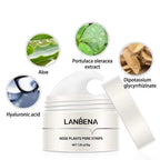 Aurenza Shop Nose Plants Pore Strips for skincare, showing strips with blackheads and clear skin on a person's nose.