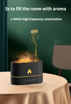 Aurenza HumidiFire™ portable humidifier with sleek design, displaying mist output and control panel on a modern desktop.