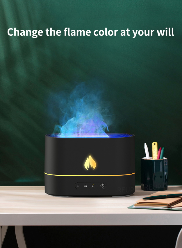 Aurenza Shop HumidiFire™ portable humidifier with sleek design and digital display, emitting mist to add moisture to the air.