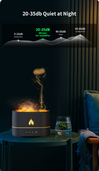 Screenshot of HumidiFire™ humidifier by Aurenza Shop displaying digital controls and water tank in a modern home setting