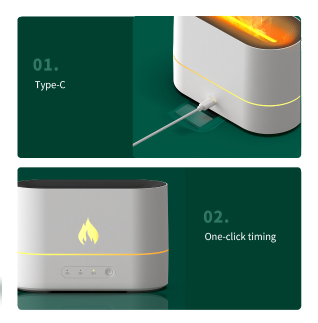A screenshot of the HumidiFire™ humidifier by Aurenza Shop showing the device's digital display and modern design.