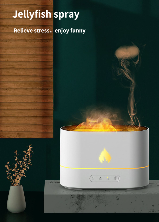 HumidiFire™ portable humidifier by Aurenza Shop, showing a sleek design with mist output and control panel in a modern setting.