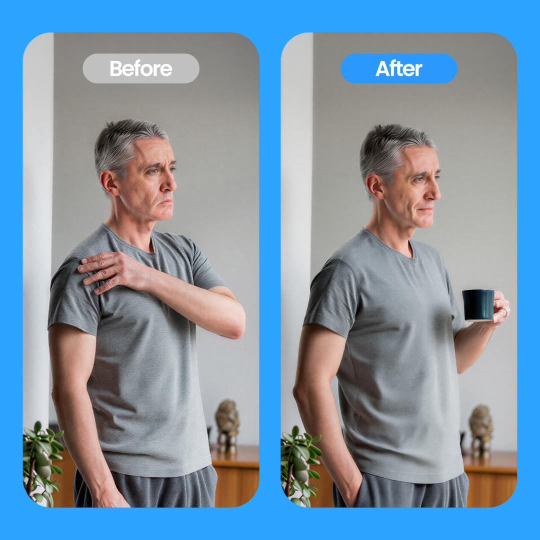 Aurenza Shop Retexes® Compression Shoulder Sleeve shown on a model, providing support and stability for shoulder injuries.