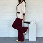 Aarenza women's casual color block two-piece set featuring a cropped top and matching pants in vibrant hues.