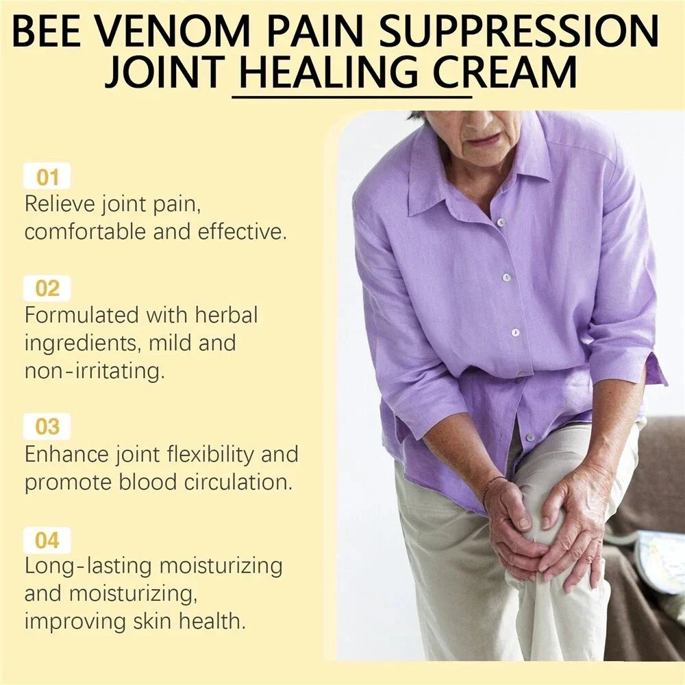 Serenzza bee venom joint pain relief cream jar with label, designed for joint and bone treatment for men and women