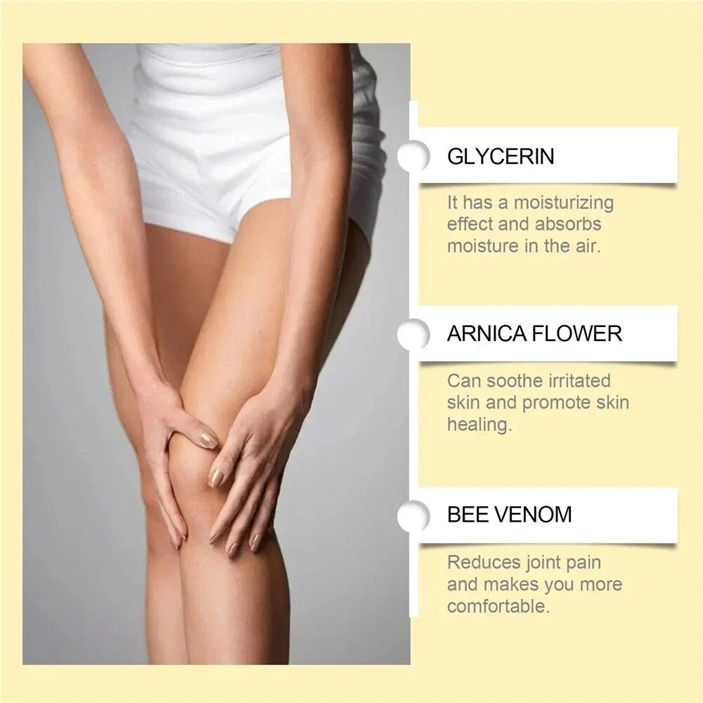 Serenzza bee venom joint pain relief cream tube, showing the cream's packaging and applicator for joint and bone treatment.