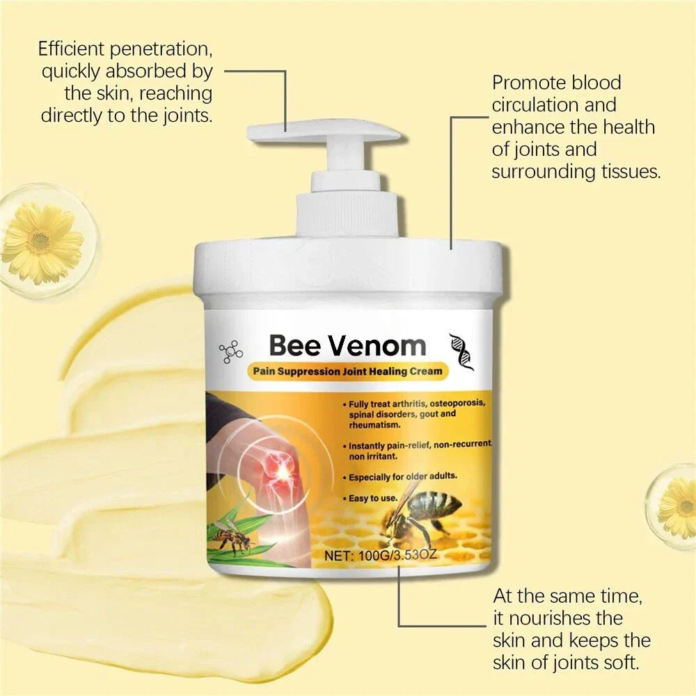 Serenzza bee venom joint pain relief cream tube with label, designed for joint and bone pain relief for men and women.