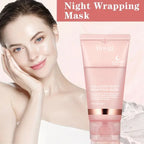 Serenzza Collagen Overnight Peel-Off Facial Mask showing a clear gel mask with collagen and hydrating ingredients for skin renewal.