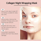 Serenzza Collagen Overnight Peel-Off Facial Mask for skin renewal and deep hydration, shown in a sleek black container.